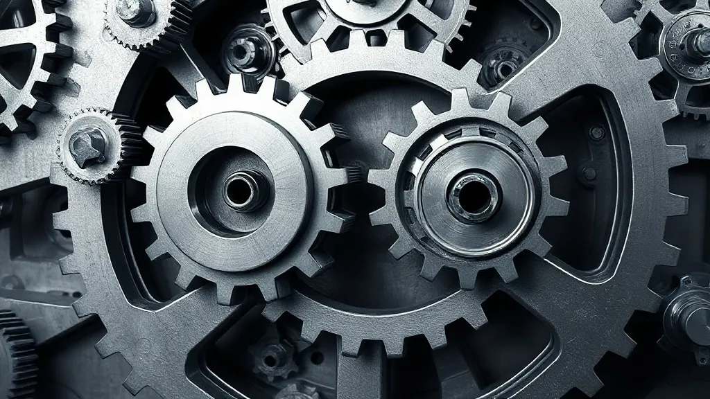 Complex mechanical gear system interlocked, technical schema